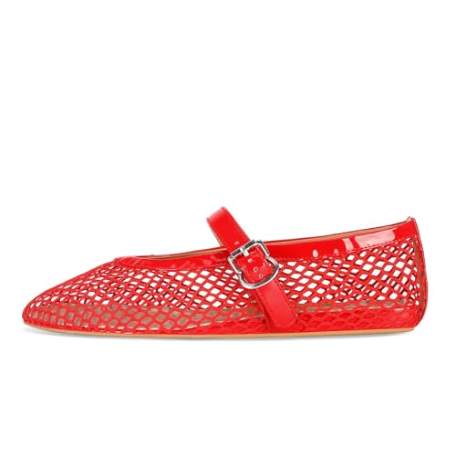 Image of MICIFA Women's Mesh Ballet Flats Fishnet Ballerina Flats Buckle Strap Mary Jane Causal Daily Dress Shoes