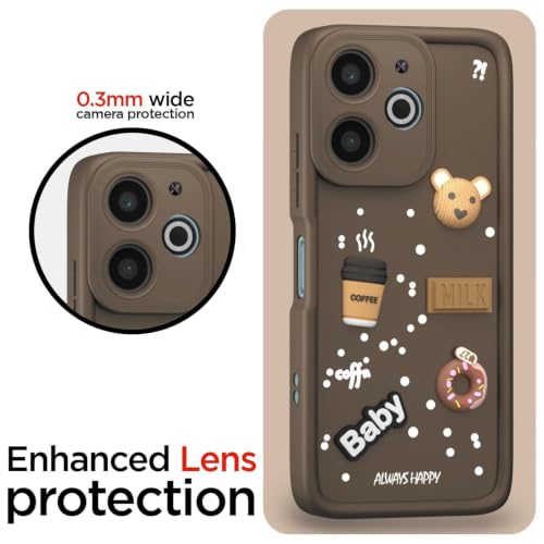 Image of Bintage Back Cover Compatible for Itel A667L / Itel A50 4G | Cute Fun Ball | 3D Taddy Smiley Coffee | Milk Case | Full Body Protection - Brown