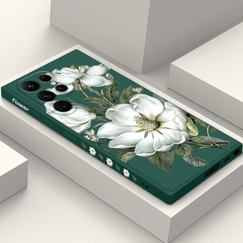 Coque Samsung S22 Ultra fleurie protection souple anti-rayure vert coton