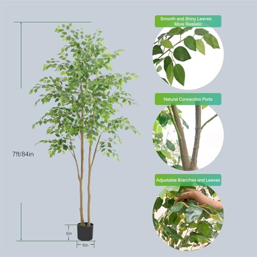 Nafresh Tall UV Resistant Ficus Tree Artificialï¼7ft(84in) Realistic Texture Potted Faux Ficus Treeï¼ Fake Trees Indoor Outdoor for Home Office Living Room Bedroom Foyer Porch Decor. - Image 3