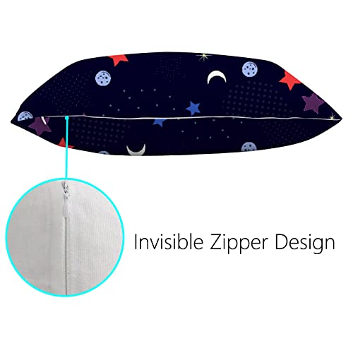 Vantaso Pillowcase King Size Space Star American Color 20X36 Inches Cosmic Planet Moon Navy Red Galaxy Pillow Cover Protector Pillow Sham Pillow Case With Zipper Set Of 2 For Long Throw Pillow #TOP2