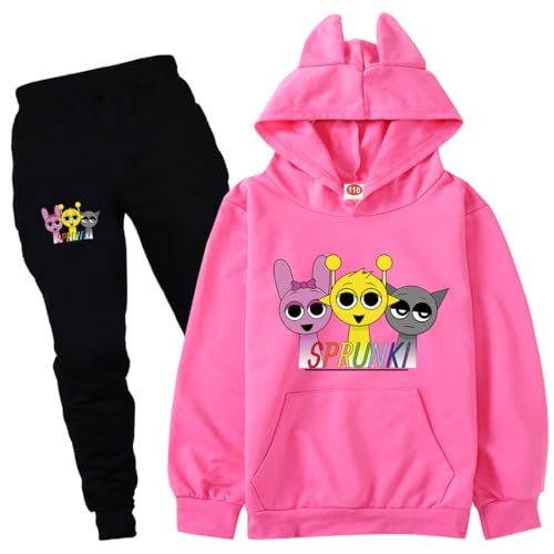 Sxtyg Kids Sprunki Cat Ear Jogging Sweatshirt 2pcs Outfits Boys Girls Sprunki Merch