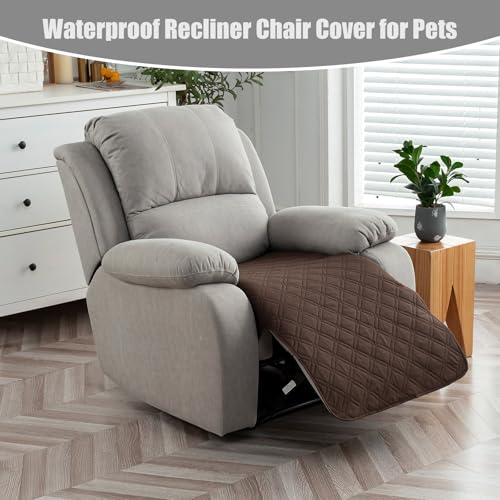 Image of Genina Waterproof Recliner Chair Covers, Recliner Cover for Dog Pets Friendly, Washable Antislip Reclining Chair Cover Furniture Protector, Sofa Slipcover for Living Room(23.6inch /Chocolate)