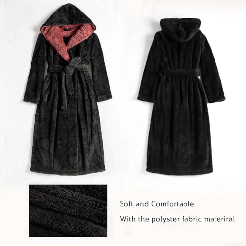 Image of Hellomamma Long Hooded Robe for Women Luxurious Flannel Fleece Full Length Bathrobe Winter Warm Pajamas Shower Nightgown