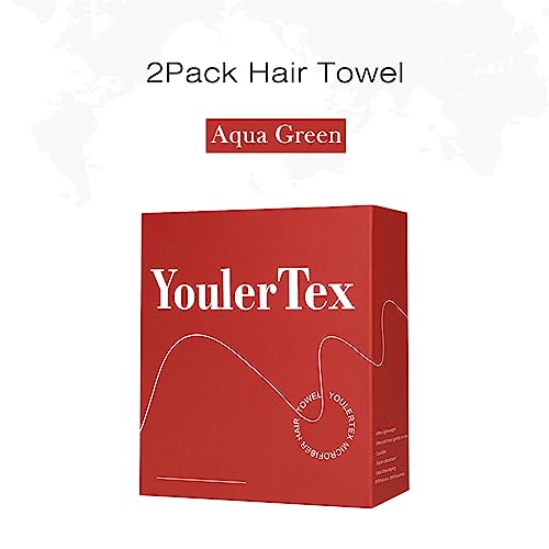 Youlertex Microfiber Hair Towel Wrap - 2Pack Hair Head Drying Turban Curly Fast Absorbent Dry Anti Frizz Twist Plopping Long Shower Turban For Women With Button (Aqua Green) #TOP5