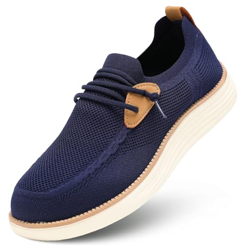 Mens Casual Loafers Shoes Slip On Fashion Walking Dress Sneakers Business Oxfords Work Lightweight Soft Sole Dark Blue