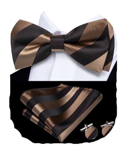 Image of Hi-Tie Bow Ties for Men Pre-Tied Pocket Square with Cufflinks Mens Bowtie Sets for Wedding Formal Party