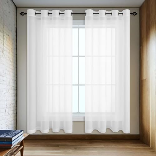 Rideau voilage 600 x 100 cm blanc avec oeillets intégrés pour la maison - 2