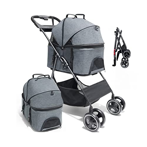 GXDSSH Hundespolzer for Kleine Mittelgroße Hunde, Faltbarer Hundewagen, Haustierwagen for Kleine Mittelgroße Hunde, Hundebuggy Mit Einstellbarem Baldachin Und Lagerkorb (Color : B) Cover