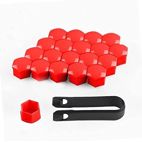 showll Set of 20 Wheel Nuts Caps Wheel Bolts 17 mm Wheel Bolt Caps Set Covers Hub Caps Including Puller Red Cover