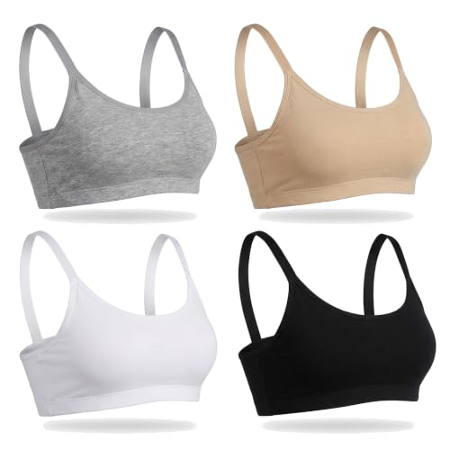 Image of DChica Cotton Uniform Beginners Bra for Girls, Non-Padded Full Coverage Seamless Non-Wired Gym Workout Bra with Adjustable Thin Strap, Slip-on Training Bra for Teenager