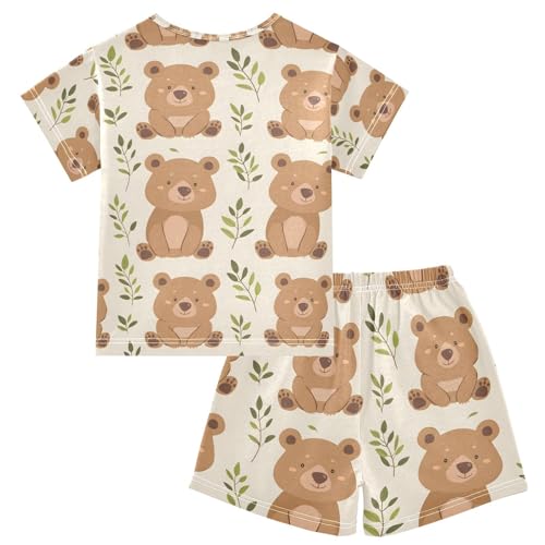 ALAZA Cute Cartoon Bear Pajamas Set Short Sleeve Cotton Sleepwear Summer Pjs 2 Piece 5-14Y2