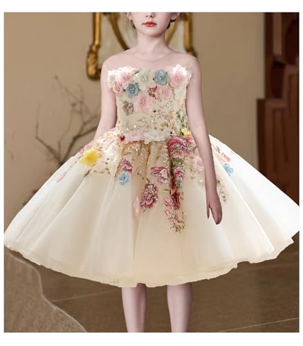 Charming Toddler Flower Girl Dress Floral Embroidered Tulle Bow for Kids Wedding 1st Birthday Party Short Ball Gown2