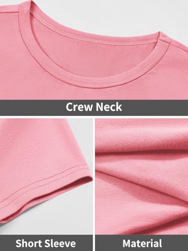 Wenrine Women's Short Sleeve T-Shirt Dress Summer Crew Neck Basic Solid Casual Long Midi Dresses Pink-Orange