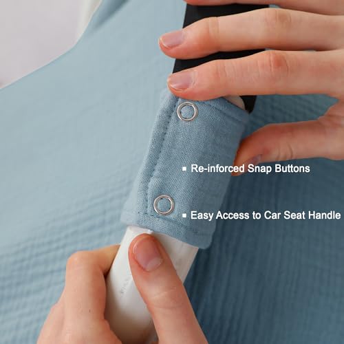 Image of 100% Muslin Cotton Car Seat Cover Baby, Carseat Canopy Cover, Universal Fit Stroller Covers for Boys and Girls (Blue)