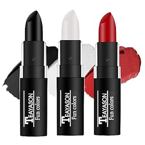 GL-Turelifes 3 Pcs Face Body Paint Stick Black Facial Painting Set, Eye Black Stick Football Baseball, Waterproof facial Paint Stick for Halloween Skeleton Skull Clown Makeup (Black+White+Red)