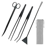 KEESIN Kit de tanque de acuario de acero inoxidable 4 en 1, accesorios de limpieza de peceras, kit de accesorios de acuario, pinzas, tijeras, pinzas, juego de raspador de algas (negro)