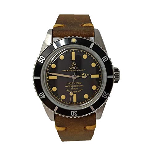 Montre automatique vintage Sea Diver en cadeau unisexe cuir marron et acier