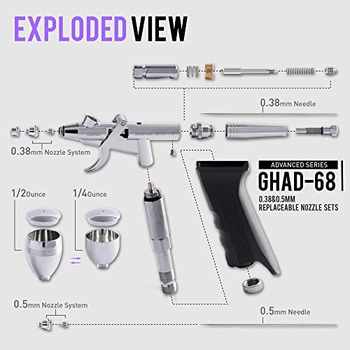 Gaahleri Airbrush Kit, Airbrush Gun Dual Action Gravity Feed Set, 0.38 & 0.5Mm Needles, 1/2 & 1/4 Oz Fluid Cup, Multi-Purpose Air Brush Makeup Model Coloring Painting Nail Art Tattoo #TOP2