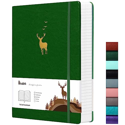 Wiisdatek College Ruled Notebook Softcover, 312 Numbered Pages Large B5 Thick Leather Journal Notebook,100gsm Thick Lined Paper for Women Men, 19 x 25 cm -Dark Green