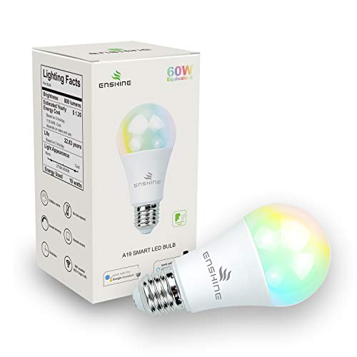 WiFi Smart Light Bulbs, Compatible with Amazon Alexa, Echo and Google Assistant, ENSHINE A19 60W Equivalent E26 RGB Color Changing LED Bulb, Tunable White 2700K-6500K, No Hub Required (1 Pack)