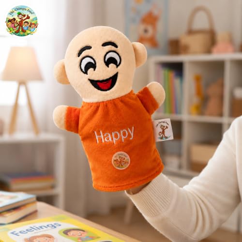 Image of Emotions Hand Puppets for Kids (Pack of 6) | Happy, Crying, Angry, Sad, Scared & Surprised Emotion Puppets | Educational Learning Toy | Feelings & Social Emotional Learning.
