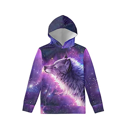 WELLFLYHOM Galaxy Wolf Hoodies and Sweatshirts for Boys Girls Teen Cool Design Draw Hoody 14-16 Years OldTeenager Casual Dog Sports Shirt Sweater Children Fall Hoody Clothes