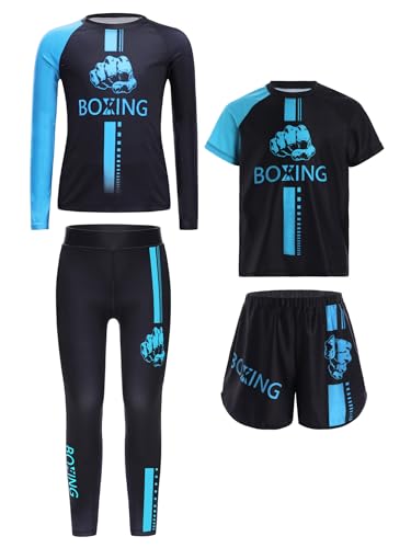 Tenue de boxe enfant garçon respirante et extensible, ensemble 4 pièces bleu clair 15-16 ans