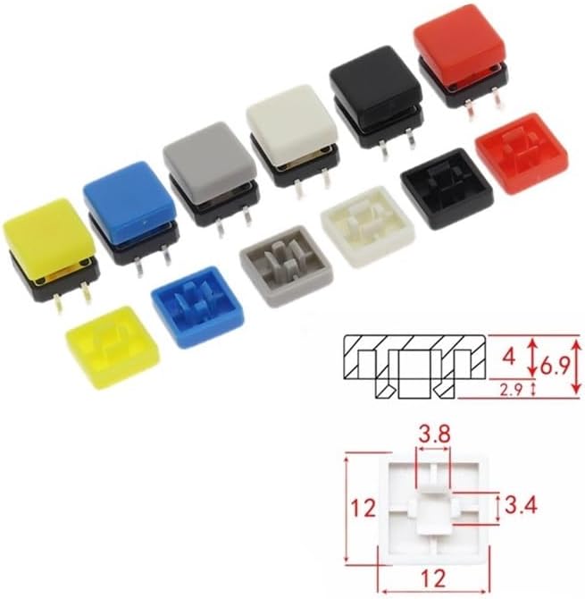50pcs A14 Short Feet Square Switch Button Cap Match 12 * 12 * 7.3 Switch use(Yellow)