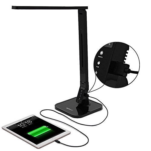 ANNT® Lámpara LED de Escritorio Control Táctil, Flexo, Lámpara de mesa con 4 modos de iluminación (Lectura/Estudio/Relax/Sueño), 5 niveles de brillo, Puerto USB de Carga, Temporizador automático, Color Negro