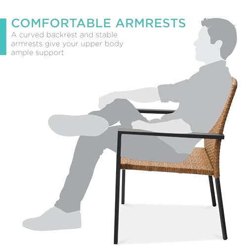 Image of Best Choice Products Set of 2 Stackable Outdoor Wicker Dining Chairs All-Weather Firepit Armchair w /Armrests, Steel Frame for Patio, Deck, Garden, Yard - Natural