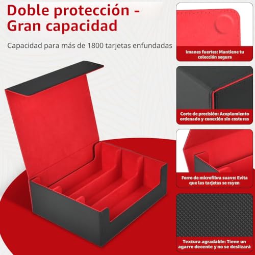 Miniatura 3 de Aolso Caja De Barajas Para Cartas Deck Box Para 2400 Ptcg Cartas Sin Fundas Flip Caja De Almacenamiento De Tarjeta Con 8 Card Dividers Para Mtg Tcg Ptcg Para Coleccionar E Intercambiar Negro Y Rojo