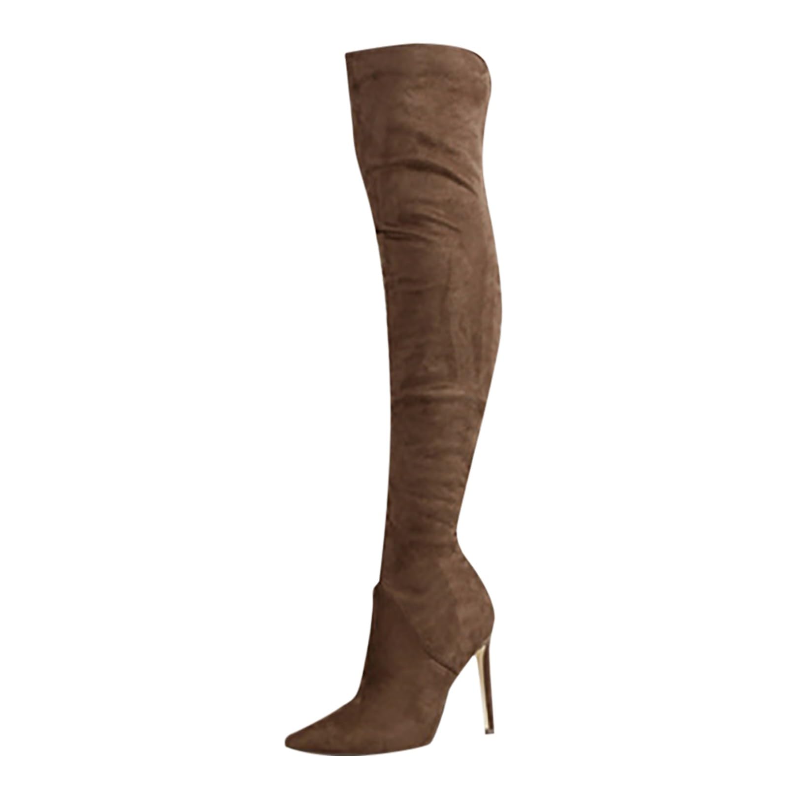 Generico Stivali Lunghi Donna Moda Al Ginocchio In Pelle Scamosciata Eleganti Con Pieghe Sopra