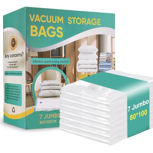 7 Bolsas Vacio Ropa Edredones, 7 XL 80*100cm Sacos Vacuo, Vacuum Storage Bags Reutilizables Adaptables al Aspirador para Uso Diario