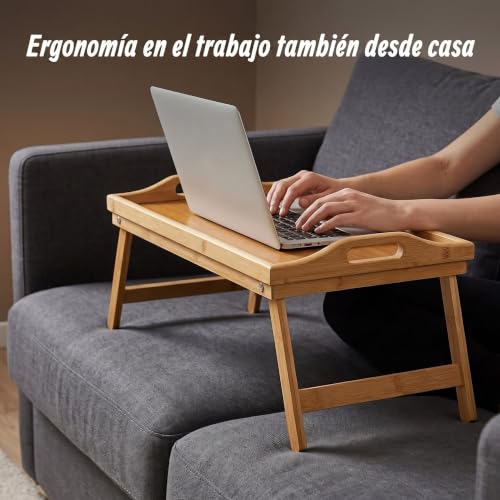 Miniatura 5 de Relaxdays Bandeja Para Cama, Mesita Desayuno, Con Asas Y Patas Plegables, Bambú Y Mdf, 23 X 60 X 30 Cm, Hogar, Natural