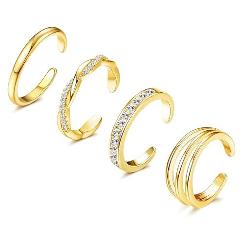 Xozeu 4Pcs 18K Gold Plated Toe Rings cover