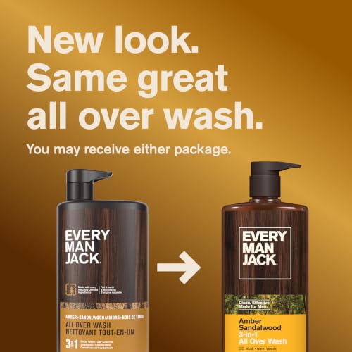 Every Man Jack 3-in-1 All Over Body Wash for Men, Amber Sandalwood, 2pk Detail