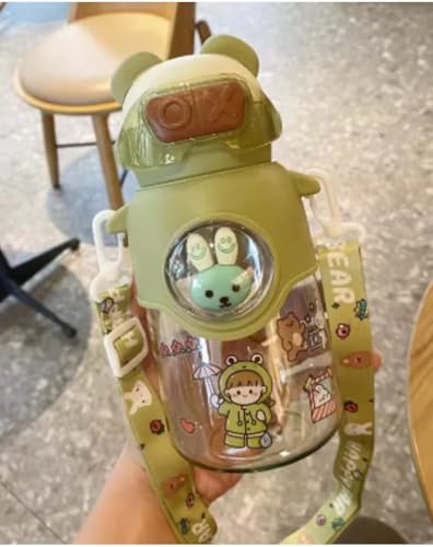 Garrafa De Coelho Água Infantil Criança Portátil Com Canudo Desenho Multicolorido (Verde)