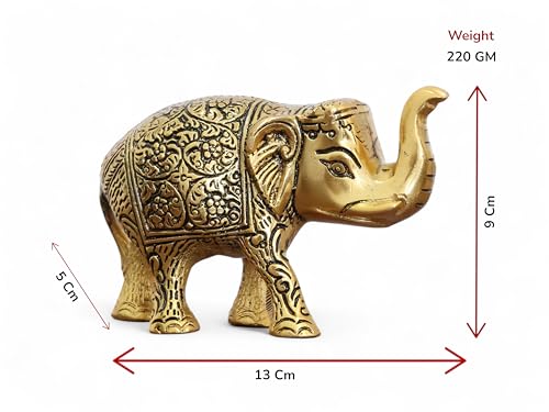 Image of KridayKraft Handcrafted Intricately Detailed Gold-Plated Metal Elephant Showpiece Vastu- Symbol of Prosperity,Friendly Decor for Living Room for Home & Office Decor