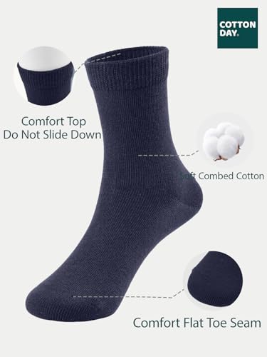 Image of COTTON DAY Unisex Kids Youth Boys Girls Soft Cotton School Crew Dress Socks Seamless Toe Black White Gray Navy 6 Pack