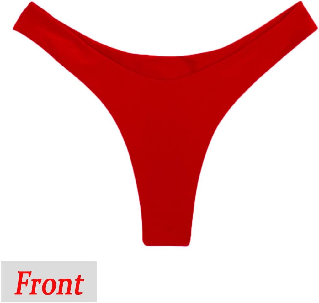 Women's Sexy Cheeky Brazilian Cut Bikini Bottom Solid Low Rise High Leg Thong Swimsuit Bottom - Image 3