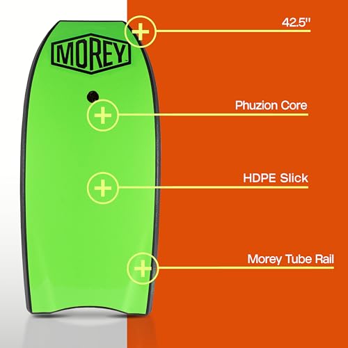 Morey Cruiser 42.5\" Bodyboard | High Performance Bodyboards for All Skill Levels | Full Size 42.5 | Phuzion Core | Coil Leash | Hdpe Slick | Deck Contours | Crescent Tail (Black)
