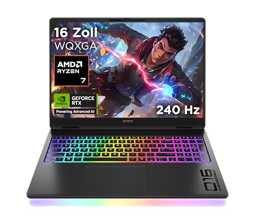 Omen MAX Gaming Laptop, 16 Zoll WQXGA Display 240Hz, AMD Ryzen AI 7 350 (8C) 50 NPU Tops - bis zu 5.0 GHz, NVIDIA GeForce RTX 5070 Ti 12GB VRAM, 32 GB RAM, 1 TB SSD, Win 11, QWERTZ, RGB Light, Schwarz
