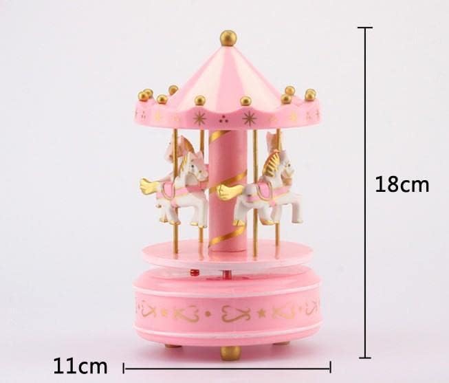 Music Box Carousel Gift Christmas Wedding Birthday Gift Decor Cake Topper For Girls Boys (Pink)