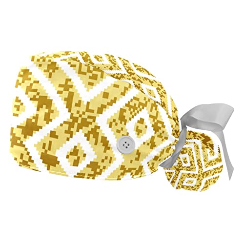 Casquettes de travail ajustables JDEZ jaunes pour cuisine et milieu médical - Lot de 2