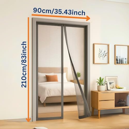 Image of Royalkart 90x210cm Grey | Magnetic Mosquito Net for Door | Fiberglass Screen Curtain with 34 Magnets | Auto-Closing Mesh to Keep Mosquitoes Out