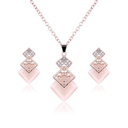 Everrich Fashion Love Crystal Stud Earrings Necklace Statement Jewelry Sets for Women Valentine,Pink,2 Pairs