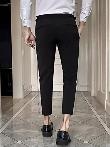 Men's Expandable Waist Pleated Suit Pants Slim Fit Business Stretch Dress Trousers2