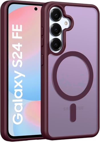 Image of Elzzi Magnetic Guard Designed for Samsung S24 Fe Case Translucent Matte Hard PC + TPU Back Cover [Compatible with MagSafe] Anti-Scratch Phone Case (Wine Red)