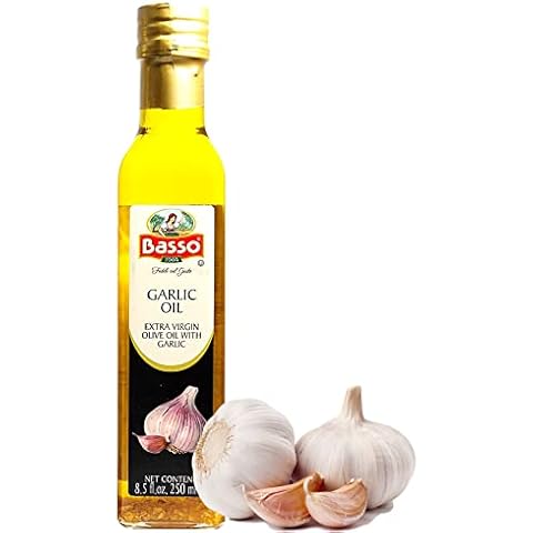 Garlic Oil, Infused Premium Extra Virgin Olive Oil, 8.5 Fl Oz (250 ml), Cooking, Dipping, Dressing, and Tasting, BASSO 1904 (Garlic) Cover
